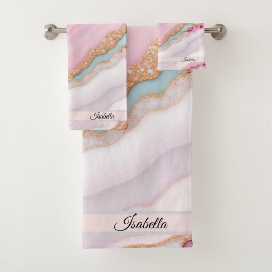 ライトブルーピンクアゲートマーブルトレンディーコレクション バスタオルセット (インサイチュ)