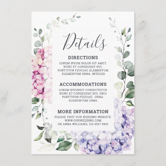 ライトブルーピンクアジサイとユーカリ結婚プス エンクロージャーカード (正面)