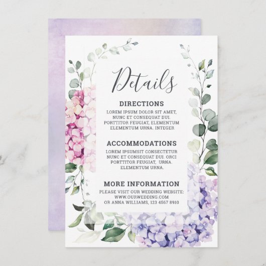 ライトブルーピンクアジサイとユーカリ結婚プス エンクロージャーカード (正面/裏面)