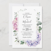 ライトブルーピンクアジサイとユーカリ結婚プス 招待状 (正面)