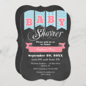 ライトブルーピンクシャルボードフラッグベビーシャワー招待状 招待状 (正面/裏面)