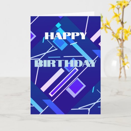 ライトブルーピンクパープルダイアゴナル抽象芸術誕生日 カード (黄色い花)