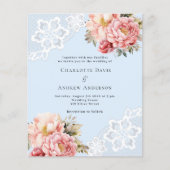 ライトブルーピンクフローラレース結婚式招待状 (正面)