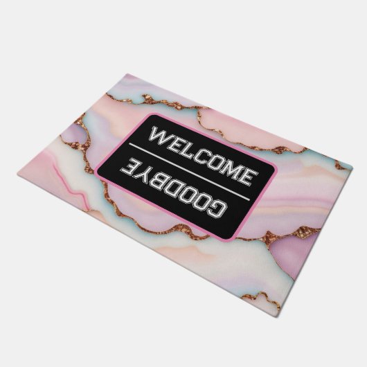 ライトブルーピンクマーブルアゲートコレクシモダンョン ドアマット (アングル)