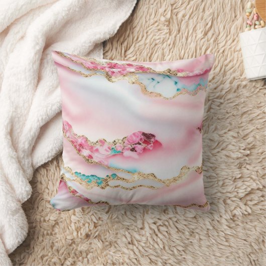 ライトブルーピンクマーブルアゲートコレクシ人気があるョン クッション (ブランケット)