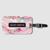 ライトブルーピンクマーブルアゲートコレクシ人気があるョン ラゲッジタグ (正面横)