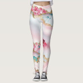 ライトブルーピンクマーブルアゲートコレクシ人気があるョン レギンス (正面)