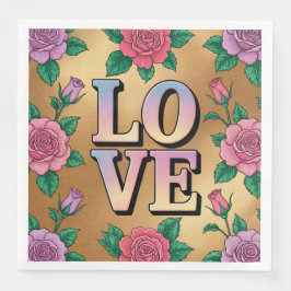 ライトブルーピンクLOVE金ゴールドナプキンスセット