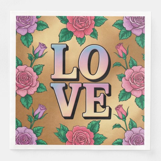 ライトブルーピンクLOVE金ゴールドナプキンスセット (正面)