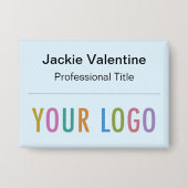 ライトブルーピンバックバッジロゴ3.5インチネームボタン 缶バッジ (正面)