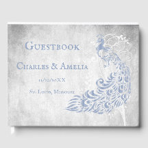 ライトブルーピーコックリーフつる植物結婚ズゲストブック
