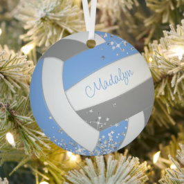 ライトブルーファンシーグレーバレーボールwシルバースター メタルオーナメント