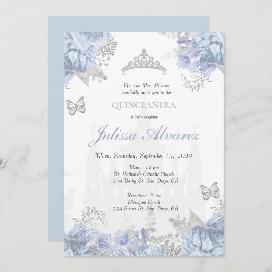 ライトブルーフェアユタレキンセアニェラ招待状 招待状 (正面/裏面)