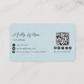 ライトブルーフェイクリネンQRコードソーシャルメディア 名刺 (裏面)