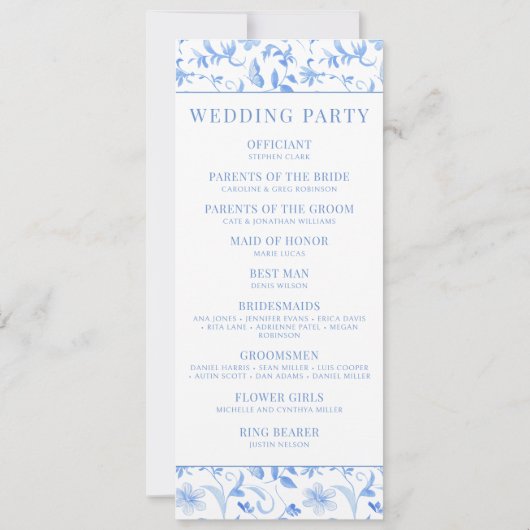 ライトブルーフォークフローラ結婚式プログラムカード (裏面)