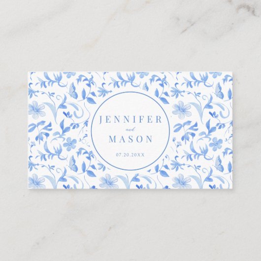 ライトブルーフォークフローラ結婚式RSVP QRコードカード エンクロージャーカード (裏面)