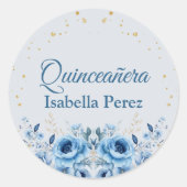 ライトブルーフローラと金ゴールドグリッターキンセアニェラ ラウンドシール (正面)