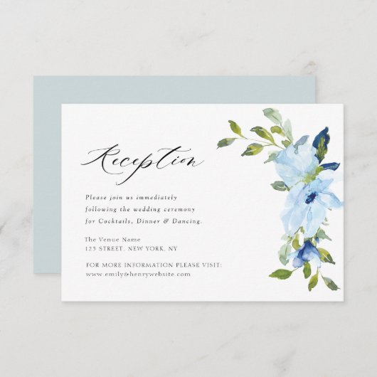 ライトブルーフローラウェディングレセプターカード 出欠カード (正面/裏面)