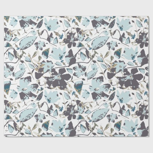 ライトブルーフローラウォーターカラークレマティスつる植物 ラッピングペーパー (フラット)