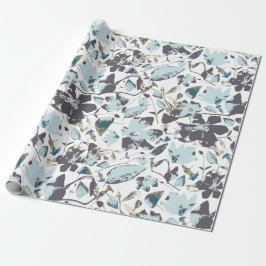 ライトブルーフローラウォーターカラークレマティスつる植物 ラッピングペーパー