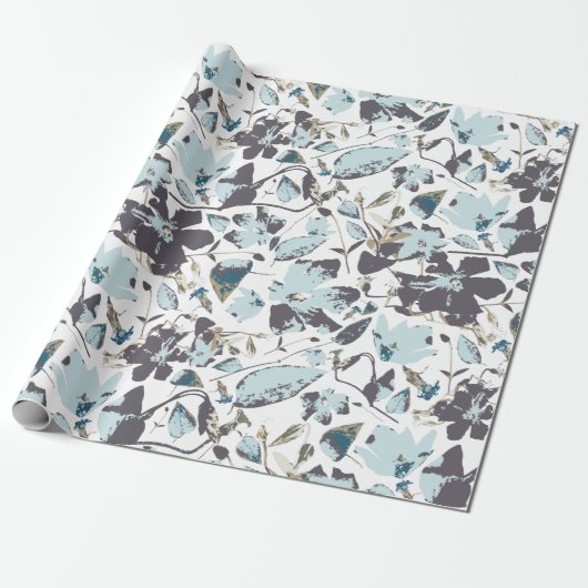 ライトブルーフローラウォーターカラークレマティスつる植物 ラッピングペーパー (アンロールド)