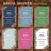 ライトブルーフローラガーデンボーホシックブライダルシャワー 招待状