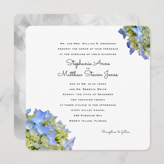 ライトブルーフローラスクエア結婚式招待状 招待状 (正面/裏面)