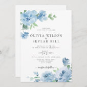 ライトブルーフローラパステルボタニカル結婚ズ 招待状 (正面/裏面)