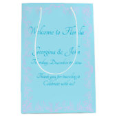 ライトブルーフローラパーソナライズされたパーティー優先バッグ ミディアムペーパーバッグ (正面)