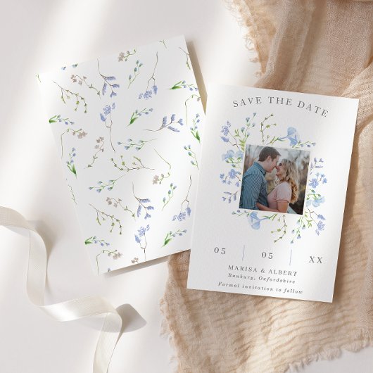 ライトブルーフローラフレーム写真 セーブザデート