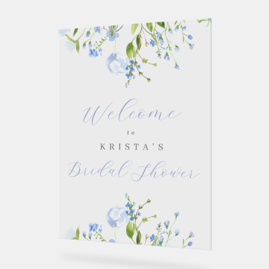ライトブルーフローラブライダルシャワーへようこそ アクリルサイン (傾斜)