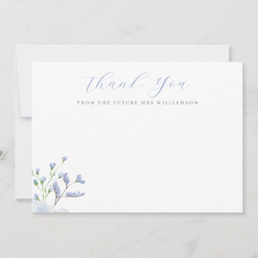 ライトブルーフローラブライダルシャワーフラット サンキューカード (正面)