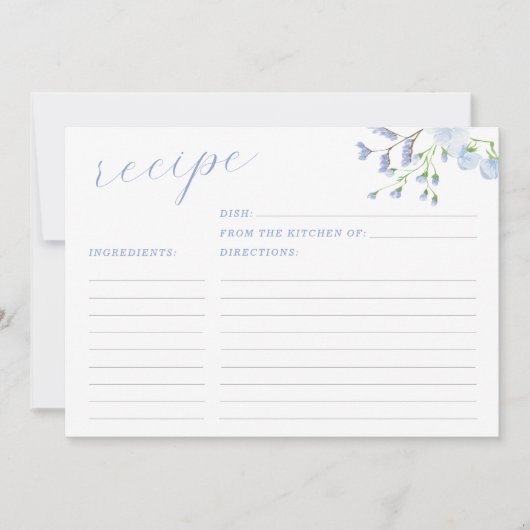 ライトブルーフローラブライダルシャワーレシピカード 招待状 (正面)