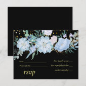 ライトブルーフローラブラックモダンズ結婚予算 インビテーションポストカード (正面/裏面)