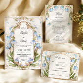 ライトブルーフローラ結婚のエンクロージャ詳細カード
