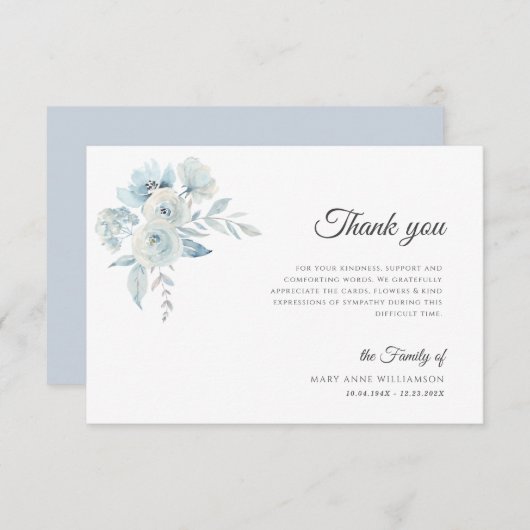 ライトブルーフローラ葬儀サンキューカード サンキューカード (正面/裏面)