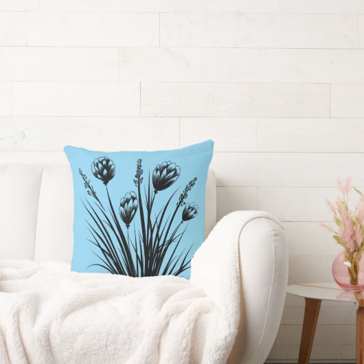 ライトブルーフローラ装飾用クッション クッション (ソファ)