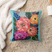 ライトブルーフローラ装飾用クッション クッション (ブランケット)