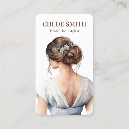 ライトブルーブラウンブライドブライダルヘアスタイリスト結婚ズ 名刺 (正面)