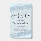 ライトブルーブラシグリッタースウィート16招待状VIP バッジ (裏面)