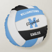 ライトブルーブラックバレーボールスポーツルームデッキ ラウンドクッション (正面)