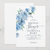 ライトブルーベビーブルーエレガントフローラブライダルシャワー 招待状 (正面/裏面)