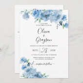 ライトブルーベビーブルーフローラQR結婚すべて 招待状 (正面/裏面)