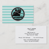 ライトブルーホワイトストライプのブラッククルーズ船航海の 名刺 (正面/裏面)