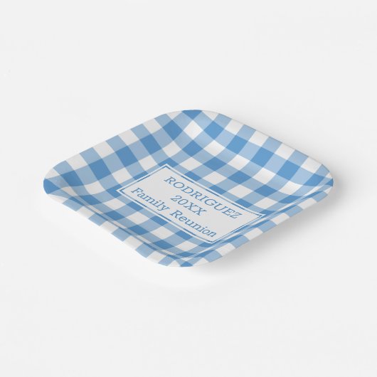 ライトブルーホワイトバッファローチェックファミリー懇親会 ペーパープレート (傾斜あり)