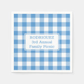 ライトブルーホワイトバッファローチェック名ファミリーピクニック スタンダードカクテルナプキン (正面)
