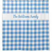 ライトブルーホワイトバッファロープレイドパターン名前をカスタムする シャワーカーテン (正面)