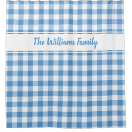 ライトブルーホワイトバッファロープレイドパターン名前をカスタムする シャワーカーテン