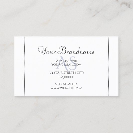 ライトブルーホワイトパールグリッターダイヤモンドモノグラム 名刺 (裏面)