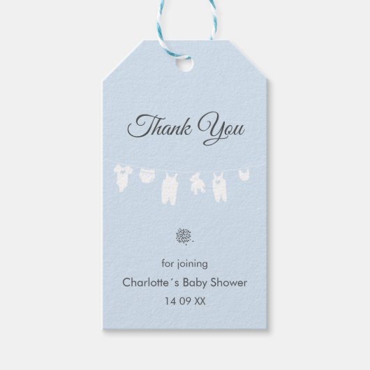 ライトブルーボホエレガントサンキューシャワー男の赤ちゃん ギフトタグ (正面)